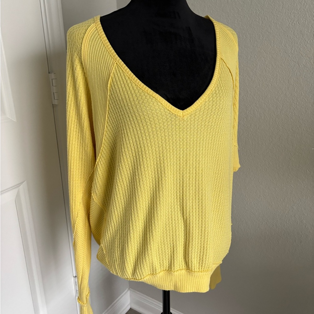 Free People We The Free Santa Clara Thermal Sweater Waffle Knit Pullover Top - Picture 3 of 5